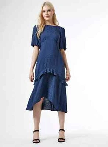 DOROTHY PERKINS LADIES NAVY SPOTTED SATIN JACQUARD MIDI DRESS SIZE 8 (176) SALE - Picture 1 of 5