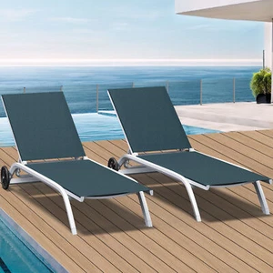 Suavir 1Pcs Outdoor Chaise Lounge Patio Chair w/Wheels Adjustable Pool Recliner - Picture 1 of 7