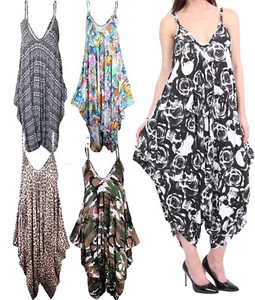 New Womens Cami Jumpsuit Lagenlook Baggy Harem Playsuit Printed Dress Plus Size - Picture 1 of 7