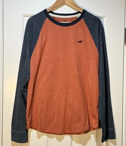 Hollister Raglan Orange Blue Everyday Tee T-Shirt Men's XL - Picture 1 of 3