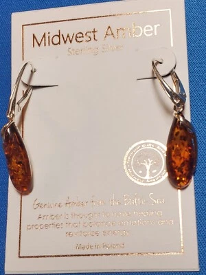 Midwest Amber Sterling Silver Genuine Amber Earrings From The Baltic Sea- New - Image 1 of 2