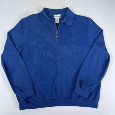 Vintage Alfred Dunner Women’s Size Large Blue Floral 1/4 Zip Jacket Sweater top - Image 1 of 4