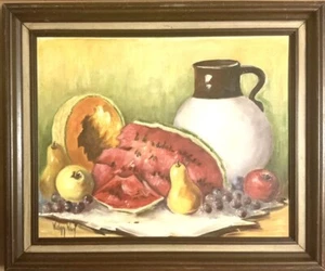 Mid Century Original Oil Painting Vivian Ward Still Life Abstract 20x24 Fruit - Picture 1 of 6
