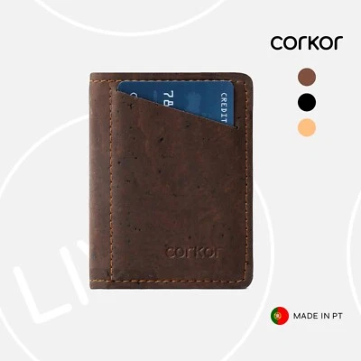 Corkor Vegan Cork Slim Wallet, Dark Brown | Men Handmade Minimalist Simple Small - Image 1 of 4