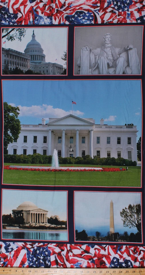 23" X 44" Panel Washington DC White House Monuments USA Cotton Fabric D305.10 - Image 1 of 1