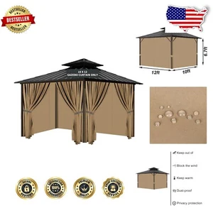 UV-Resistant Universal Gazebo Curtain Set 10' x 12' - Elegant Outdoor Privacy - Picture 1 of 9