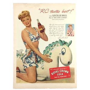 LUCY Lucille Ball RC Royal Crown Cola 1946 VTG PRINT AD Soda Beach Dark Corner - Picture 1 of 5