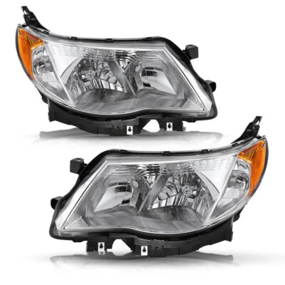 Chrome Amber Headlights For 2009-2013 Subaru Forester Halogen Headlamp L+R 09-13 - Image 1 of 4