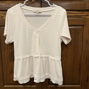 Atelier By Kirious Top L Large Peplum White Short Sleeve - Picture 1 of 7