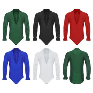 Mens Dancewear Stage Jumpsuit Modern Bodysuit Ballroom Dance Glitter Jazz Salsa - Picture 1 of 51