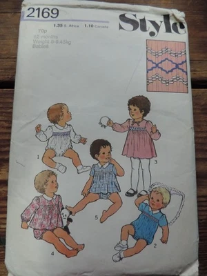 VINTAGE STYLE 2169 BABY ROMPER DRESS PANTS TOP Sewing Pattern 12 months - Image 1 of 2