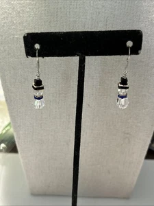 Pretty Glass Crystal Snowman & Rhinestone Pierce Earrings 1 1/2” - Picture 1 of 9