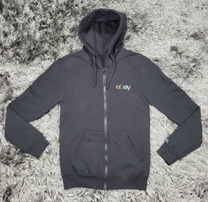 eBay Hoodie Sweatshirt Mens Small Black Full Zip Jacket Pocket Embroidered Logo - Picture 1 of 13