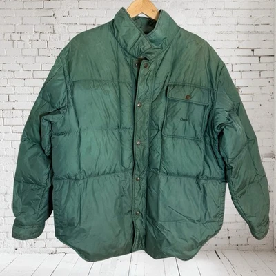 Vintage ORVIS Puffer Coat Utility Jacket Goose Down Sz L Mens Green Snap Button - Image 1 of 4