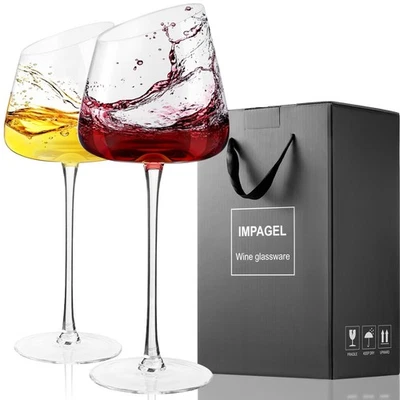 Copos de vinho tinto inclinados, conjunto de 2, modernos, cristal, haste longa soprada à mão Win... - Imagem 1 de 4