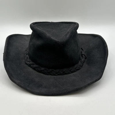 Minnetonka Outback 帽子小号黑色麂皮绒真皮澳大利亚编织 21 — 第 1/4 张图片