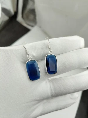 Pendientes de zafiro azul hechos a mano - joyería de piedras preciosas enchapadas en plata regalo para mujer  Foto 1 de 4