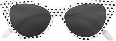白色 CATEYE 太阳镜 黑色 圆点 深灰色 烟雾镜片 女士 UVB UVA — 第 1/4 张图片