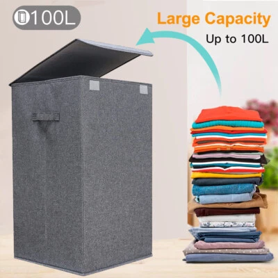 100L Großer Wäschekorb mit Deckel Schmutzwäsche Aufbewahrungsbox für Wäscheraum - Bild 1 von 4