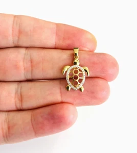 14K Solid Gold Sea Turtle Pendant 23mm x 14mm Small Turtle Charm Pendant- PT2331 - Picture 1 of 7