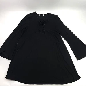 Vestido Blusa Top Negro Sólido Con Cordones Delantero Manga Larga Gótico Rock Oscuro Talla M - Imagen 1 de 15