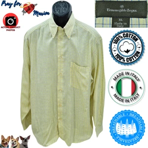 Ermenegildo Zenga XL Regular Fit Woven Cotton Yellow Blue Plaid Made in Italy LS - Picture 1 of 8