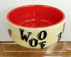Top Paw Embossed Letters 5.5"x2.5" Woof Bark Treat Beg Ruff Beige/Red Dog Bowl - Picture 1 of 8