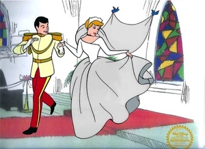 DISNEY CINDERELLA & PRINCE WEDDING Sericel Animation Art Cel with COA - Picture 1 of 6