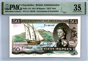 Seychelles 50 Rupees 1972 "SEX" Note Section 17d PMG 35 Choice Very Fine - Picture 1 of 17