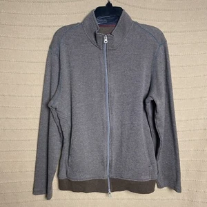 Robert Graham Sweater Mens Large Brown Two Way Zipper Contrast Collar Mock Neck - Picture 1 of 15