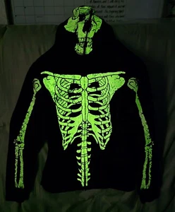 GLOW BONE HOODIE FROM HOT TOPIC ~ BLACK ~ FULL ZIP ~ JUNIOR'S SIZE MED - Picture 1 of 13