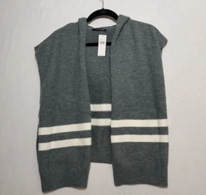 NWT Anthropologie Open Sweater Gray Hooded One Size Yacht No Sleeves 80's Preppy - Picture 1 of 19