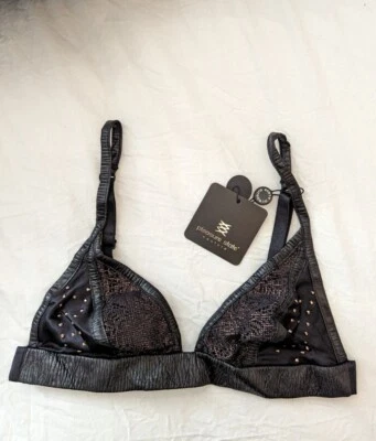 PLEASURE STATE COUTURE BLACK SOFT CUP SILK & LACE BRA Leather Look BNWT RRP £52 - Image 1 of 4