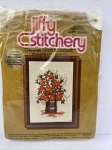 Sunset Designs Jiffy Stitchery 285 orange Daisy bouquet Vtg YARN NOT INCLUDED - Picture 1 of 3