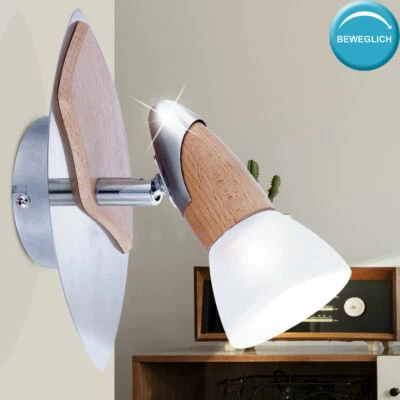 ETC-SHOP Design Wand Strahler Holz Glas Lampe Wohn Schlaf Zimmer Lese Leuchte verstellbar