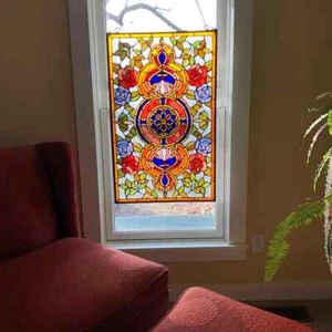 32" x 20" Tiffany Style Stained Glass Victorian Medallion Window Panel - Picture 1 of 3