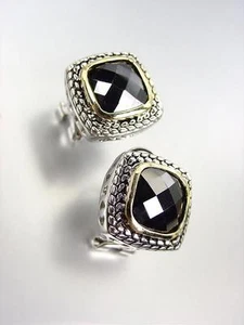 SQUISITI Orecchini Quadrati Cristallo Argento Balinese Cavo Grano Oro Onice Nero Zirconia - Foto 1 di 3