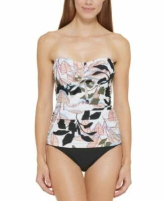 MSRP $88 Dkny Printed Bandeau Bow Tankini Top Jungle Pink Size XS DEFECT - Image 1 of 2