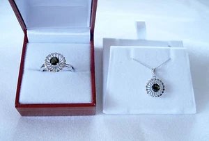CONJUNTO - FPJ .84 quilates solitario moldavita collar y anillo de oro blanco de 14 k - Imagen 1 de 12