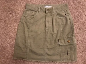 ZARA - Khaki / Light Green Denim Mini - Short Skirt - Size Small - XS - Picture 1 of 6