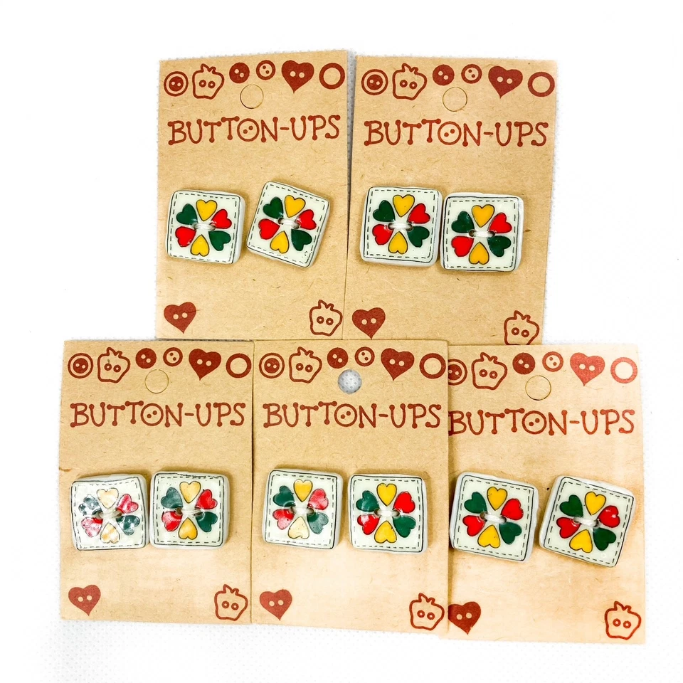 Country Hearts Patchwork Ten Vintage Ceramic Buttons  Westrim Crafts - Image 1 of 4