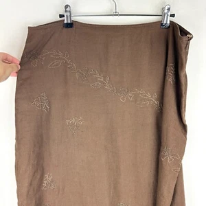 VTG J.Jill Women's 16 Linen Skirt, Brown, Floral Embroidery, Lagenlook Plus Size - Picture 1 of 13