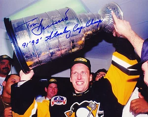 TOM BARRASSO  PITTSBURGH PENGUINS  91'92' STANLEY CUP CHAMPS  ACTION SIGNED 8x10 - Picture 1 of 1