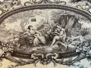 Vtg Toile Pattern Fabric 25" by 25" Gray and brown tones material craft remnant - Picture 1 of 5