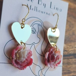 Valentine Rose Heart Earrings (Dual Tone) - Handmade - Picture 1 of 4