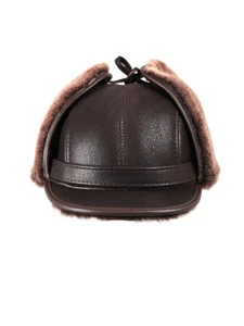 Cappello invernale in pelliccia di montone con visiera in montone shearling - Marrone - Foto 1 di 5