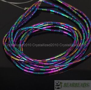 Hematite Gemstone 2mm x 4mm Tube Beads 16'' Metallic Silver Gold Blue Purple