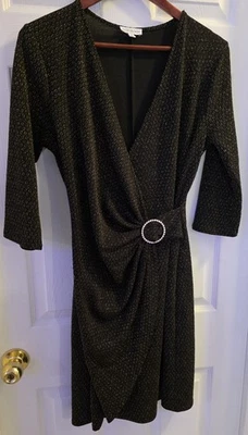 Vestido de cóctel Luxology para mujer envolvente sintético brillante talla mediana negro/dorado Foto 1 de 4