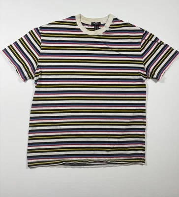 Camiseta Forever 21 Para Hombre S Rayas Multicolor Crew Manga Corta Blanca Informal Foto 1 de 4