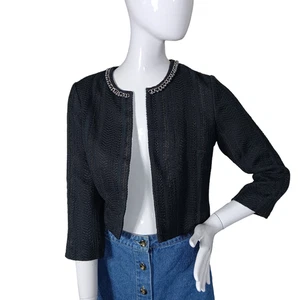 Karl Lagerfeld Paris Blazer vorne offen Größe Small schwarz Tweed 3/4 Arm - Bild 1 von 10